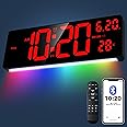 XREXS 16 Inch Digital Wall Clock, Bluetooth Auto Sync Time, 6 Colors Night Lights, Auto-Dimming, Large Digital Clock with Calendar/Timer/Alarm for Home, Gym, Office and Classroom