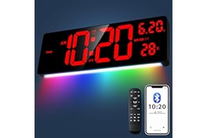 XREXS 16 Inch Digital Wall Clock | Bluetooth Auto-Sync Time | 6 Colors Night Lights | Time, Date, Temperature Display | Large Digital Clock for Home Office, Classroom, Gym