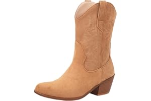 rismart Botas Vaqueras de Western Mujer Media pierna Bordado Zapatos