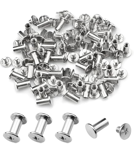 Rivets Nickelés Argenté 5x10 Mm - Lot De 50, Pour Reliure à Vis, Réparation Cuir, Scrapbooking - 9