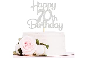 Sotpot Silver Glitter 70 Cake Topper, 70th Birthday Cake Decorations for Birthday Party Anniversary Party Supplies