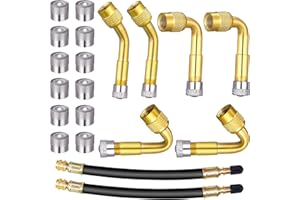 LXYANW Ventilverlängerung Autoventil Set, 2 Stück 180mm Gummi Reifen Ventilverlängerung, Kupfer Ventiladapter 45 90 135 Grad Winkelventil mit 12 Ventilkappen für Auto Motorrad Scooter Fahrrad