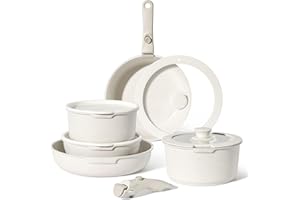 JUST PERFECTO HOUSEHOLD APPLIANCES Just Perfecto Essential Batteria di Pentole 11 Pezzi, Manici Amovibili Padella con Casseruola Fonda, Padella, Tegame, Wok, Coperchi, Antiaderenti per Induzione,Lavastoviglie, Gas e Forno (Beige)