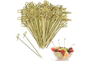 SHUXIA 200pcs Bamboo Cocktail Picks Toothpicks,Cocktail Sticks,Natural Bamboo Knot Skewers,Mini Food Sticks,Bamboo Skewers,Fancy Tooth Picks for Food Decoration Skewers Cocktail Drinks Fruit Parties (12cm)