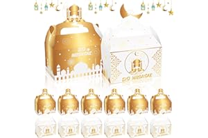 LEONSHCO Eid Mubarak Boîtes Cadeau, 12 Pièces Ramadan Boite Cadeau Vide, Ramadan Mubarak Boite Cadeau Candy Box avec Poignée, Musulman Décorations de Fête, l'Aïd Al-Fitr Fête Boîtes pour Emballage Cadeau
