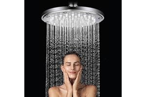 JINYOMFLY Deszczownica 19 cm, głowica prysznicowa ze stali nierdzewnej, regulowana, wysokociśnieniowa głowica prysznicowa z dyszami zapobiegającymi osadzaniu się kamienia, duża głowica prysznicowa,