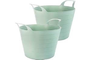 2FRIENDS Flexi - Lot de 2 paniers à linge - 45 x 40 cm - 30 l - Avec poignées - Vert rétro - Fabriqué en UE