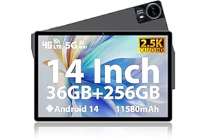 MAXLEGEN 2025 Neueste Android 14 Tablet, 14" 2.5K Touch Display, 36GB RAM+256GB ROM 1TB TF SIM Tablet, 4G LTE+5G WLAN, Octa-Core, 4 Lautsprecher, 13MP, 11580mAh, GMS, GPS, inkl. Pen/Hülle/Kopfhörer
