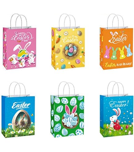 6 Pezzi Sacchetti Regalo Di Pasqua,Sacchetti Non Tessuti per Pasquali,Sacchetti per La Caccia Alle Uova Di Pasqua Con Manici,Borsa Di Pasqua Da Riempire,Sacchetti Di Caramelle Pasquali