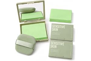 EONFAVE Puderpappersset, 300 ark, blotting paper med spegellåda och 2 påfyllningsförpackningar, oljeabsorberande ansiktsserve
