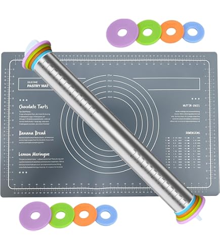 Mattarello In Acciaio Con 8 Dischi Spessore | Set Per Pasta Con Raschietto E Tappetino Silicone | Antiaderente - Foto 2