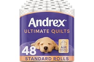 Andrex Ultimate Quilts Toilet Paper 48 Rolls, Air Pocket Technology for Soft, Thick Sheets - Bulk Pack of 48 Quilted Toilet Rolls, FSC Certified