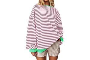 HGWOPGASD Gestreiftes, übergroßes Sweatshirt für Damen, gestreift, Farbblock, Rundhalsausschnitt, langärmelig, Dupes, Y2K-Shirt, lässiges Langarmshirt, lockere Pullover-Oberteile