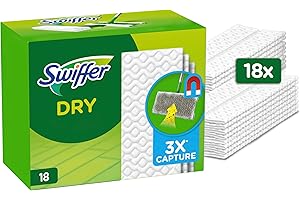 Swiffer Balai Attrape-Poussière Recharges Lingettes Sèches, 18 Lingettes Nettoyantes, Attrape et Retient la Poussière