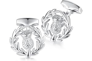 HONEY BEAR Scotland Scottish Thistle Cufflinks - Stainless Steel for Mens Shirt Wedding Business Gift,Silver