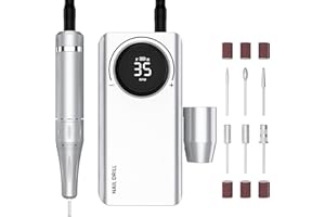 Delanie Ponceuse à Ongles Professionnel 35000 Tours Manucure Pédicure Electrique Portable Rechargeable avec Affichage LCD Intelligent et 6 Embouts, Retirer le Vernis Gel