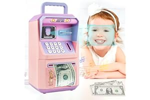 Money Box for Kids, Gelanty Piggy Bank for Boys Girls with Password, ATM Money Box Machine Cash Coins Can, Saving Box with Electronic Auto Scroll Paper Money, Christmas Birthday Gifts for Kids(Pink)