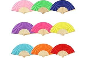 HILEYU 9 Pezzi Ventagli Cinesi di Stoffa, di Carta, Portatile Pieghevole, in Tessuto di Seta e Bambù Fan Artigianale (colore misto)