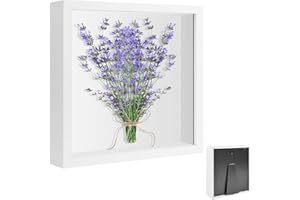 VIQIHEOE Cornice Portafoto 3D, Cornice in Legno da Riempire 20 x 20 cm, Box Frames per Oggetti Profonda 3 cm, con Lastra Acrilica Trasparente, Quadrata da Vetrina per Ricordi Fai da Te, Bianco