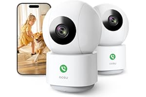 AOSU 2K Camara Vigilancia WiFi Interior 360°, Nocturna HD de 10 m, WiFi 5G/2.4 GHz, Detección Humana AI, Audio Bidireccional, Llamada de un Toque, para Bebé/Mascotas, Compatible con Alexa
