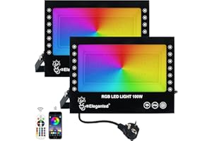 Eleganted 2pcs Projecteur LED Couleur 100W Projecteur LED RGB Exterieur avec L'APP Bluetooth & Télécommande IP66 Étanche Spot LED Floodlight pour Jardin Soirée Fête