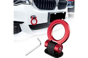 AutoBizarre Car Dummy Tow Hook Bumper Tow Hook 180 Degree Adjustable Self-Adhesive Round O-Shaped Vehicle Towing Hook for Car Decoration Universal for All Cars, SUV (Red)