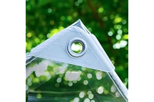 Cvter 1×1m Lona Transparente Impermeable - 14 Mil de Espesor Lona de Vinilo Resistente al Agua con Ojales, Multiusos Invernadero, Porches Exteriores, Balcón, Jardín, Vivero contra la Lluvia