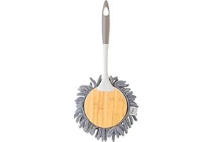 Vigar - Plumero Microfibra Redondo - Mango Ergonómico - 18 x 5 x 36 cm - Diseño Bamboo - Posibilidad de Desmontar - Con Anilla Fácil Colgado - En Gris