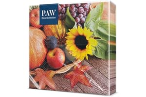 PAW DECOR COLLECTION PAW - Servilletas de Papel 3 Capas (33 x 33 cm) | 20 Unidades | Servilletas Decorativas con Temática de Otoño | Diseño de Hojas | Ideal para Decoración Otoñal y Eventos | Color: Autumn Treasures