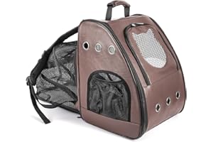 INTERFASHIONER Large Cat Backpack, Fits Large Fat Cat up to 9kgs (20 lbs), Leather Cat Carrier Backpack, Airline Approved Cat Travel Vented Backpack Carrier