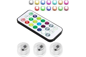 CKDSA 3 Pack Mini Submersible LED Lights Christmas Waterproof with Remote Small RGB Color Changing Underwater Tea Lights Battery Operated Flameless Light for Pumpkin Xmas Pools Aquariums Pond Parties