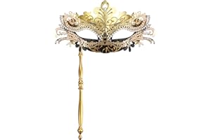 Oidea Women's Masquerade Mask with Stick: Rhinestones Deecorations Mardi Gras Venetian Mask Carnival Party Costume Ball Mask
