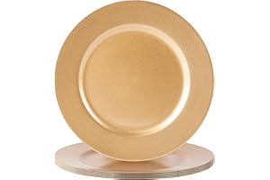 Argon Tableware Metallic Charger Plates - Gold - 33cm - Pack of 6 - Metallic Finish Reusable Dining Table Setting Plates for Christmas, Party Celebrations, Restaurant Decor Placemats