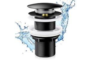 AISSOM Piletta Bidet Click Clack Senza Troppopieno,Piletta per Scarico Lavabo,Piletta Bidet Universale G1 1/4",per tutti i tipi di lavabi(Nero)