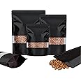Rimiko 100pcs Resealable Stand up Foil Pouches with Clear Window, Zipper Aluminum Ziplock Bags, Mylar Bags for Food Storage, Colorful Matte Packaging for Candy Coffee Beans (Black, 4.7"x 7.9")