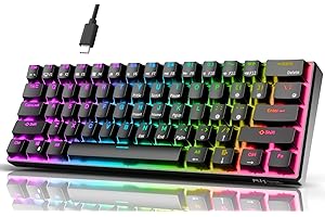 RK ROYAL KLUDGE RK61 Wired 60% Mechanical Gaming Keyboard RGB Backlit Ultra-Compact Hot Swappable Red Switch Black