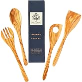 Demy Craft Zeytin Ağacı El Yapımı 4 Par&ccedil;a Mutfak Seti, Ahşap Kaşık, &Ccedil;atal, Spatula, Delikli Spatula 30 cm.