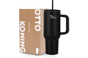 Otto Koning Gourde Isotherme 1.2L en Acier Inoxydable - Mug Isotherme avec Paille et Poignée - Tasse Isotherme Sans BPA - Garde les Boissons Chaudes ou Froides