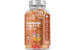 MAXMEDIX Gominolas Multivitaminas y Omega 3 6 9 Para Niños Sabor Frambuesa y Naranja 120 Unidades - Complejo de 17 Vitaminas y Minerales, Apoyo Natural Para Sistema Inmunitario y las Defensas