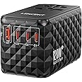 LENCENT 120W Universal Travel Adapter, GaN USB Travel Charger with 1 USB-A & 3 USB-C, International Travel Plug Outlet Adapter for UK/EU/US/AUS, PD Fast Charging for Laptops,Tablets,Phones, Black