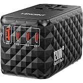 Adattatore Da Viaggio Universale GaN 45W – 4 Porte USB (2A+2C) + Presa, Per Oltre 150 Paesi