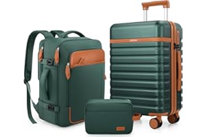 UKEIN Koffer,Trolley Koffer Reisekoffer von PC Hartschalen,Hartschale Handgepäck Sets mit 4 Spinner-Rollen TSA Schloss, Der Koffer Enthält 1 Reiserucksack und 1 Kulturbeutel