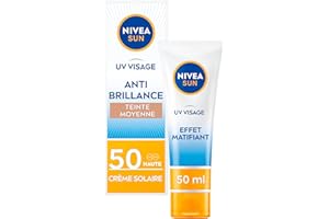 NIVEA SUN Crème teintée 50 FPS Anti Brillance (1 x 50 ml), Soin visage matifiant léger et non-gras, Fluide teinté à la formule exclusive contenant de la Licochalcone A