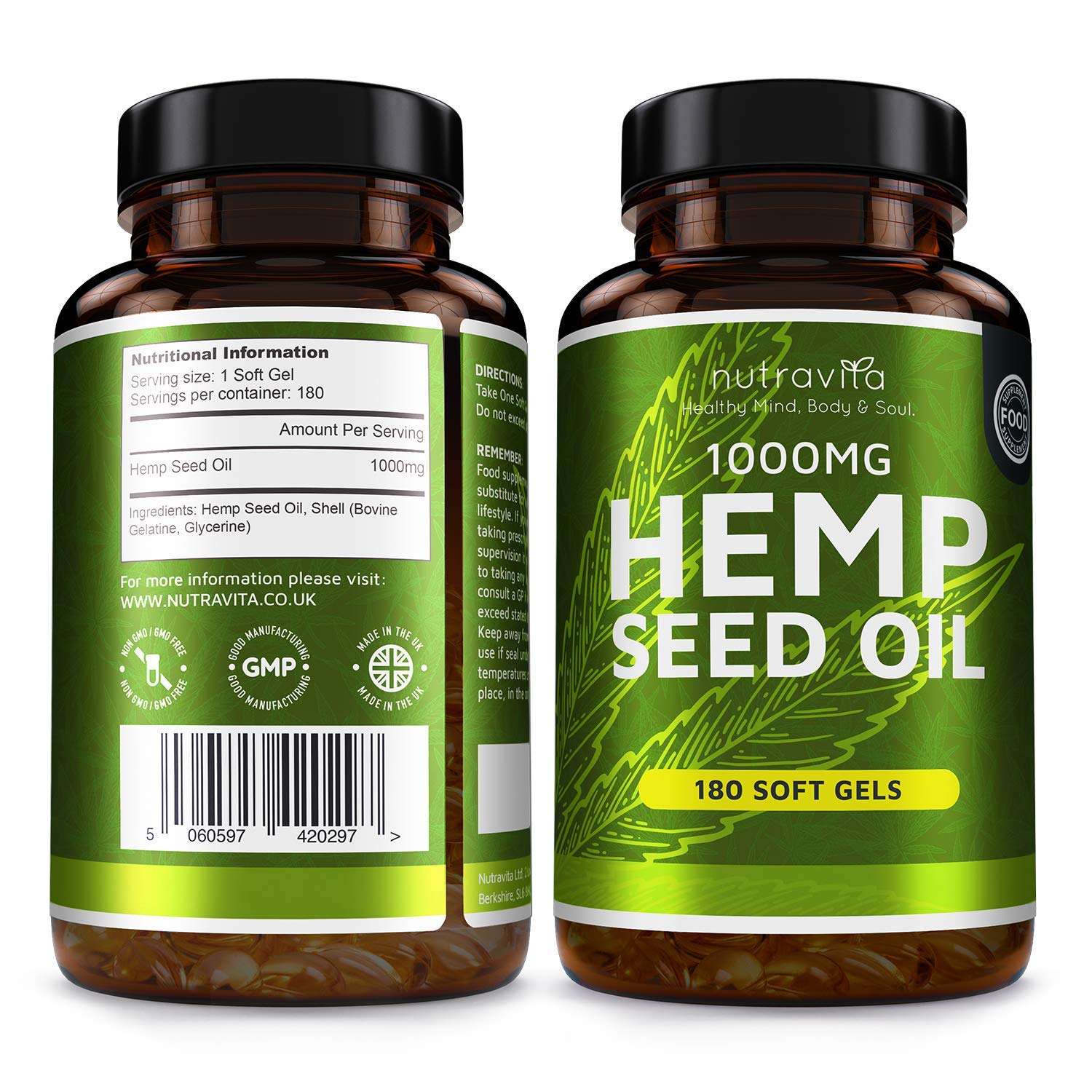 HempSeedOil1000mgSupplement180SoftGelCapsulesPureColdPressed