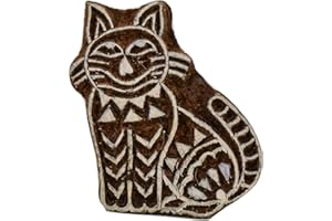 Pilgrims Fair Trade Cat 6.1cm Shaped Indian Hand Carved Wooden Printing Block Stamp