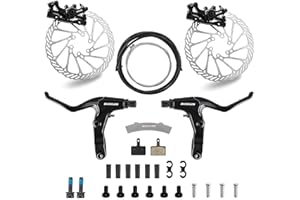 AEYINO Mountain Bike Disc Brake kit, MTB Mechanical Line Pulling Disc Brakes Caliper with Aluminum Alloy Levers /160mm Rotor/IS/PM for Ebike/Folding Bike/Scooter/Fat Bike
