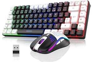 RedThunder K84 Combo Clavier et Souris USB sans Fil Gamer, AZERTY Français, Batterie Rechargeable RVB Rétroéclairée, Clavier TKL à 75% et Souris Optique Légère en Nid d'abeille 3200 DPI (Noir-Blanc)