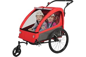 Fiximaster Remorque 2 en 1 pour Enfant avec Suspension pour 1 à 2 Enfants, remorque de vélo Pliable pour 2 Enfants, Poussette avec Grand Espace de Rangement, Fonction Jogging, réflecteurs
