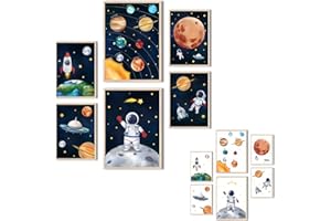 MeinBaby123® Kinderzimmer Poster Astronaut doppelseitig | 6er Set Poster Set 2x DIN A4 & 4x DIN A5 | Weltall Raketen Planeten | Kinderzimmer Deko Jungs | Wandposter Premium (Astronaut V5)
