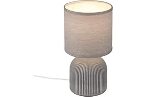 BRILONER - Tischlampe mit Stoffschirm, Kabelschalter, Keramikfuß, Lampe, Nachttischlampe, Tischleuchte, Dekolampe Flur, Bürolampe, Leselampe, Wohnzimmer, Schlafzimmer, 15x28 cm (DxH), Grau